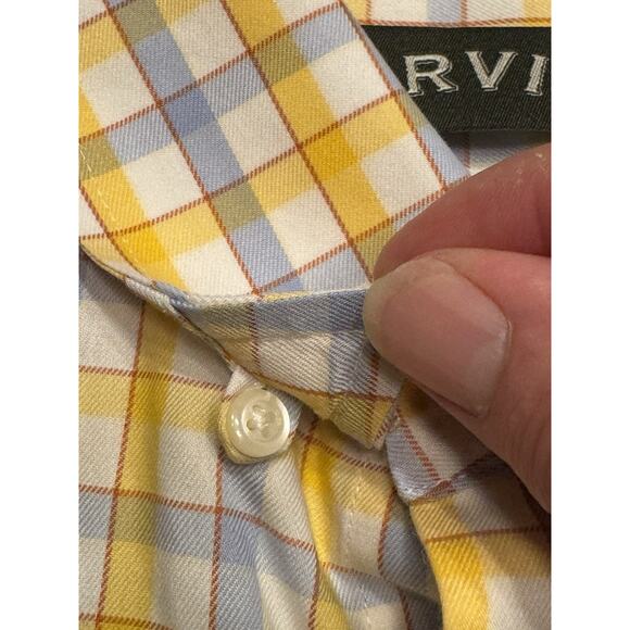 Large Orvis Wrinkle Free Button Down Shirt Yellow Check Windowpane Long Sleeve - Picture 9 of 13